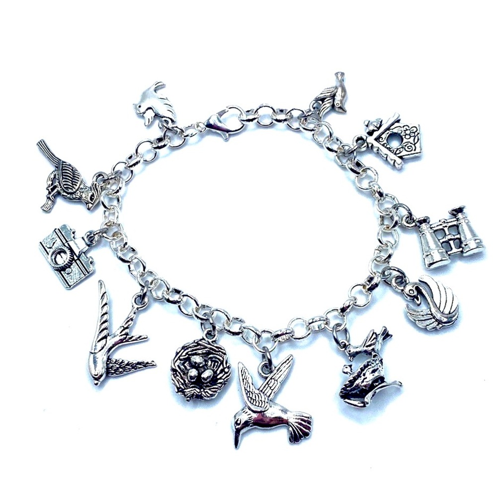 Bird Watcher Charm Bracelet Bird Lover Birds Nest Birdhouse Charms